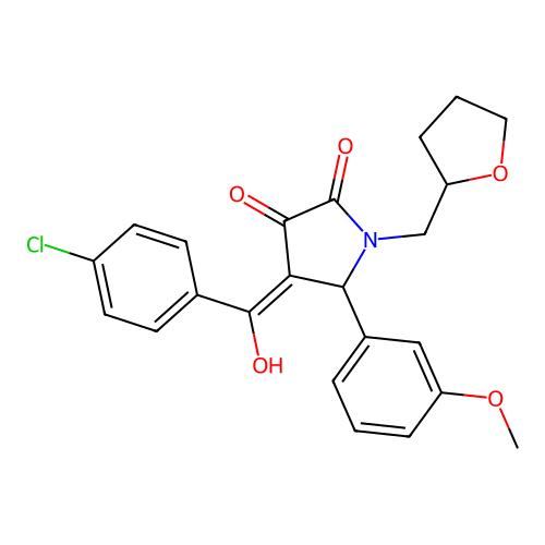(4E)-4-[(4-chlorophenyl)(hydroxy)methylidene]-5-(3-methoxyphenyl)-1-(tetrahydrofuran-2-ylmethyl)pyrrolidine-2,3-dione structure