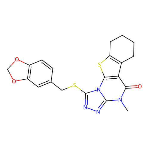 1-[(1,3-benzodioxol-5-ylmethyl)sulfanyl]-4-methyl-6,7,8,9-tetrahydro[1]benzothieno[3,2-e][1,2,4]triazolo[4,3-a]pyrimidin-5(4H)-one structure