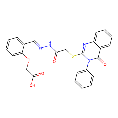 {2-[(E)-(2-{[(4-oxo-3-phenyl-3,4-dihydroquinazolin-2-yl)sulfanyl]acetyl}hydrazinylidene)methyl]phenoxy}acetic acid structure