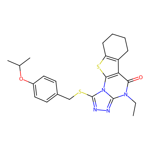 4-ethyl-1-((4-isopropoxybenzyl)thio)-6,7,8,9-tetrahydrobenzo[4,5]thieno[3,2-e][1,2,4]triazolo[4,3-a]pyrimidin-5(4H)-one structure