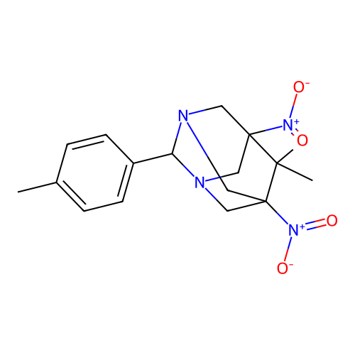 (1R,3S,5s,7s)-6,6-dimethyl-5,7-dinitro-2-(p-tolyl)-1,3-diazaadamantane structure