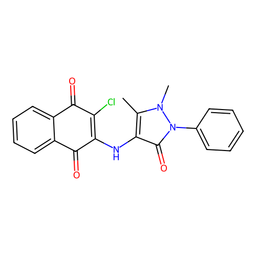 2-chloro-3-[(1,5-dimethyl-3-oxo-2-phenylpyrazol-4-yl)amino]naphthalene-1,4-dione structure