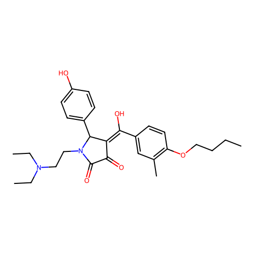 (4E)-4-[(4-butoxy-3-methylphenyl)-hydroxymethylidene]-1-(2-diethylaminoethyl)-5-(4-hydroxyphenyl)pyrrolidine-2,3-dione structure