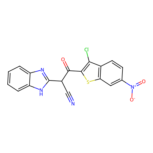 2-(1H-benzimidazol-2-yl)-3-(3-chloro-6-nitro-1-benzothiophen-2-yl)-3-oxopropanenitrile structure