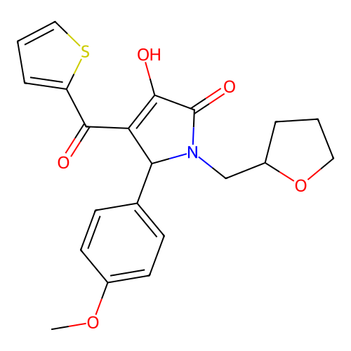 (4E)-4-[hydroxy(thiophen-2-yl)methylidene]-5-(4-methoxyphenyl)-1-(tetrahydrofuran-2-ylmethyl)pyrrolidine-2,3-dione structure