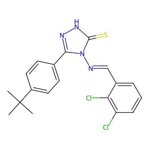 (E)-5-(4-(tert-butyl)phenyl)-4-((2,3-dichlorobenzylidene)amino)-4H-1,2,4-triazole-3-thiol structure