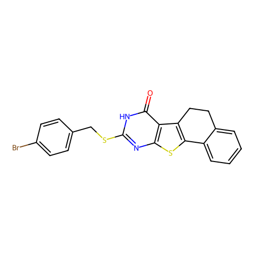 9-((4-bromobenzyl)thio)-5,6-dihydronaphtho[2',1':4,5]thieno[2,3-d]pyrimidin-7(8H)-one structure