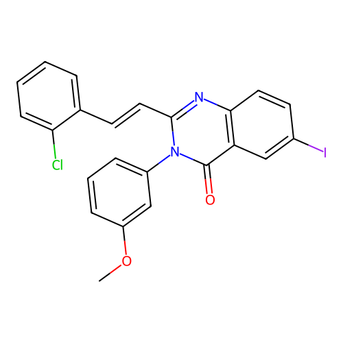 2-[(E)-2-(2-chlorophenyl)ethenyl]-6-iodo-3-(3-methoxyphenyl)quinazolin-4(3H)-one structure