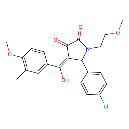 (4E)-5-(4-chlorophenyl)-4-[hydroxy(4-methoxy-3-methylphenyl)methylidene]-1-(2-methoxyethyl)pyrrolidine-2,3-dione structure