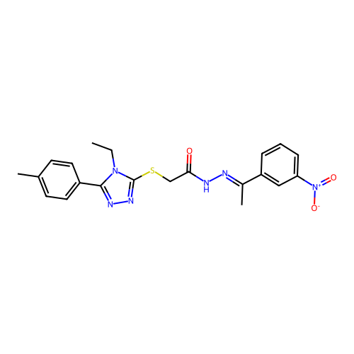 (E)-2-((4-ethyl-5-(p-tolyl)-4H-1,2,4-triazol-3-yl)thio)-N'-(1-(3-nitrophenyl)ethylidene)acetohydrazide structure