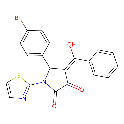(4E)-5-(4-bromophenyl)-4-[hydroxy(phenyl)methylidene]-1-(1,3-thiazol-2-yl)pyrrolidine-2,3-dione structure