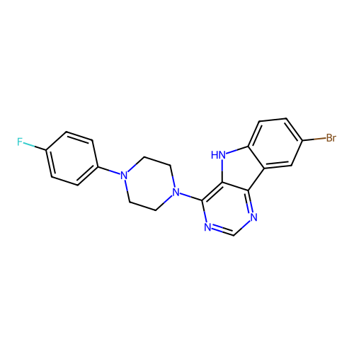 8-bromo-4-[4-(4-fluorophenyl)piperazin-1-yl]-5H-pyrimido[5,4-b]indole structure
