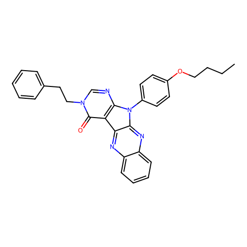 11-(4-butoxyphenyl)-3-(2-phenylethyl)-3,11-dihydro-4H-pyrimido[5',4':4,5]pyrrolo[2,3-b]quinoxalin-4-one structure