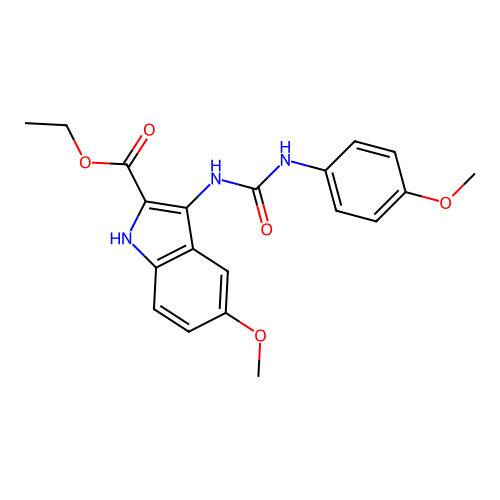 ethyl 5-methoxy-3-{[(4-methoxyphenyl)carbamoyl]amino}-1H-indole-2-carboxylate structure