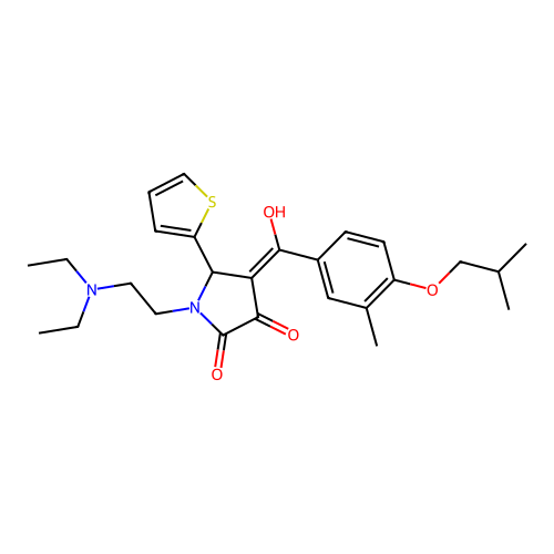 (4E)-1-(2-diethylaminoethyl)-4-[hydroxy-[3-methyl-4-(2-methylpropoxy)phenyl]methylidene]-5-thiophen-2-ylpyrrolidine-2,3-dione structure