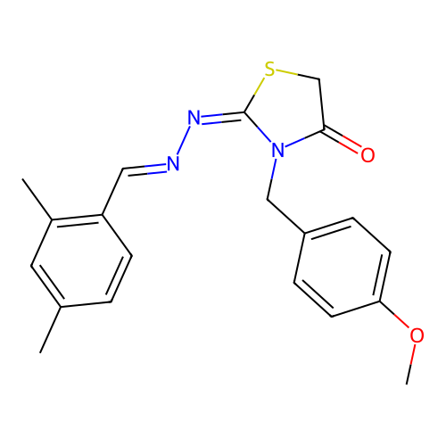 (E)-2-((E)-(2,4-dimethylbenzylidene)hydrazono)-3-(4-methoxybenzyl)thiazolidin-4-one structure