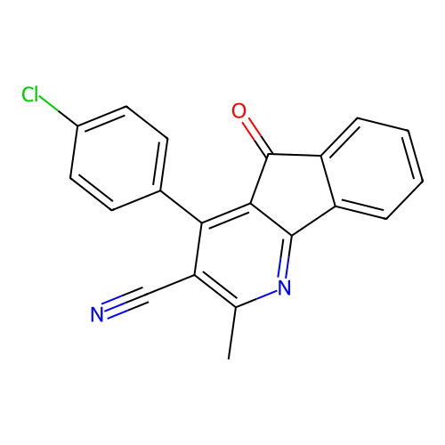 4-(4-chlorophenyl)-2-methyl-5-oxo-5H-indeno[1,2-b]pyridine-3-carbonitrile structure