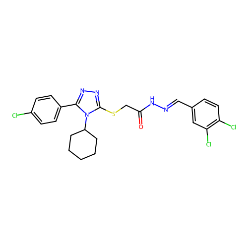 2-{[5-(4-chlorophenyl)-4-cyclohexyl-4H-1,2,4-triazol-3-yl]sulfanyl}-N'-[(E)-(3,4-dichlorophenyl)methylidene]acetohydrazide structure