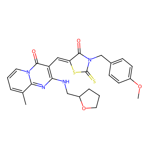 3-{(Z)-[3-(4-methoxybenzyl)-4-oxo-2-thioxo-1,3-thiazolidin-5-ylidene]methyl}-9-methyl-2-[(tetrahydrofuran-2-ylmethyl)amino]-4H-pyrido[1,2-a]pyrimidin-4-one structure