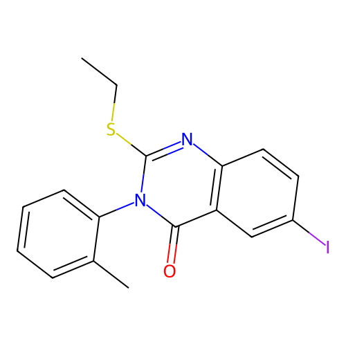 2-(ethylsulfanyl)-6-iodo-3-(2-methylphenyl)quinazolin-4(3H)-one structure