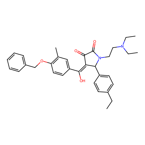 (4E)-1-(2-diethylaminoethyl)-5-(4-ethylphenyl)-4-[hydroxy-(3-methyl-4-phenylmethoxyphenyl)methylidene]pyrrolidine-2,3-dione structure