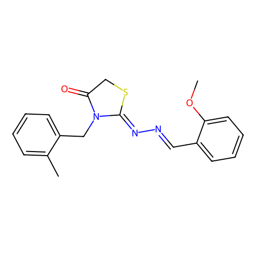 (Z)-2-((E)-(2-methoxybenzylidene)hydrazono)-3-(2-methylbenzyl)thiazolidin-4-one structure