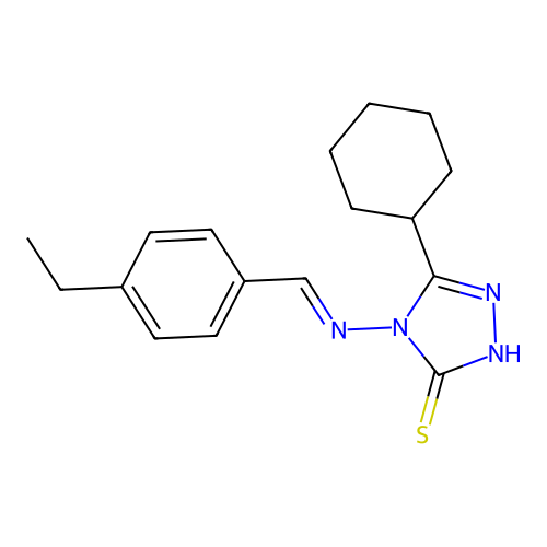 3-cyclohexyl-4-[(E)-(4-ethylphenyl)methylideneamino]-1H-1,2,4-triazole-5-thione structure