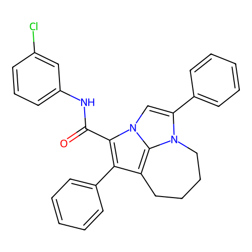 N-(3-chlorophenyl)-1,4-diphenyl-5,6,7,8-tetrahydro-2a,4a-diazacyclopenta[cd]azulene-2-carboxamide structure