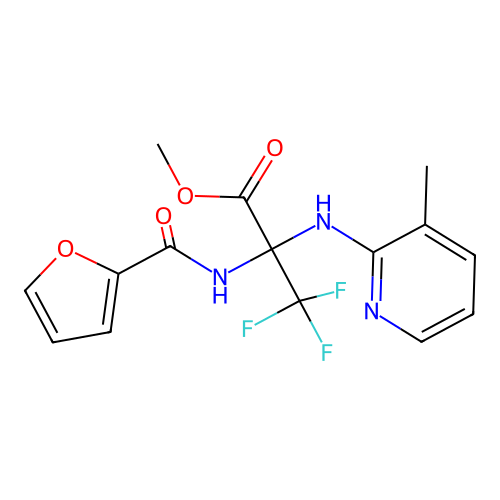 Methyl 3,3,3-trifluoro-2-(furan-2-carbonylamino)-2-[(3-methylpyridin-2-yl)amino]propanoate structure