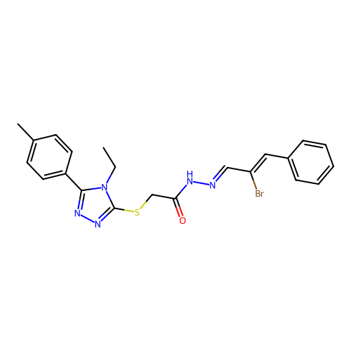 (E)-N'-((Z)-2-bromo-3-phenylallylidene)-2-((4-ethyl-5-(p-tolyl)-4H-1,2,4-triazol-3-yl)thio)acetohydrazide structure