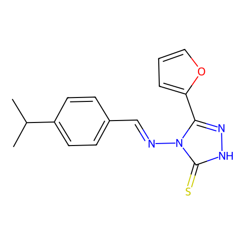 3-(furan-2-yl)-4-[(E)-(4-propan-2-ylphenyl)methylideneamino]-1H-1,2,4-triazole-5-thione structure