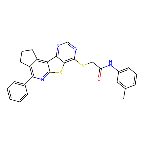 2-((4-phenyl-2,3-dihydro-1H-cyclopenta[4',5']pyrido[3',2':4,5]thieno[3,2-d]pyrimidin-7-yl)thio)-N-(m-tolyl)acetamide structure