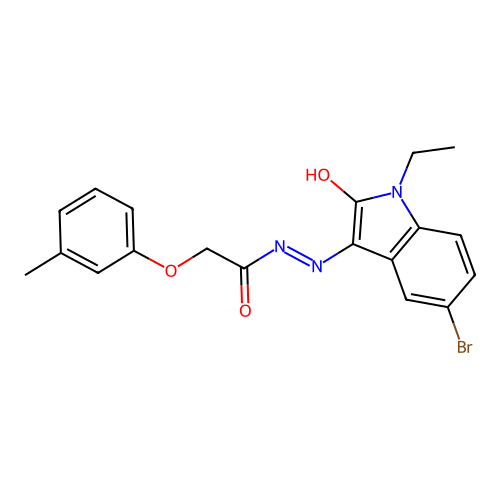 (Z)-N'-(5-bromo-1-ethyl-2-oxoindolin-3-ylidene)-2-(m-tolyloxy)acetohydrazide structure