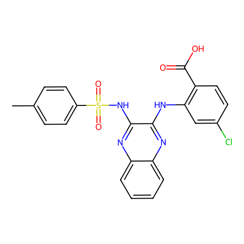 4-chloro-2-[[3-[(4-methylphenyl)sulfonylamino]quinoxalin-2-yl]amino]benzoic Acid structure