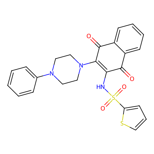 N-[1,4-dioxo-3-(4-phenylpiperazin-1-yl)naphthalen-2-yl]thiophene-2-sulfonamide structure