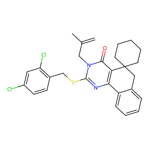 2-((2,4-dichlorobenzyl)thio)-3-(2-methylallyl)-3H-spiro[benzo[h]quinazoline-5,1'-cyclohexan]-4(6H)-one structure