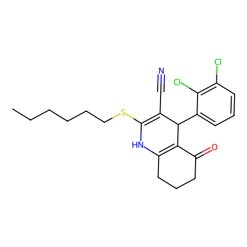 4-(2,3-dichlorophenyl)-2-hexylsulfanyl-5-oxo-4,6,7,8-tetrahydro-1H-quinoline-3-carbonitrile structure