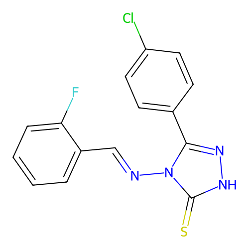(E)-5-(4-chlorophenyl)-4-((2-fluorobenzylidene)amino)-4H-1,2,4-triazole-3-thiol structure
