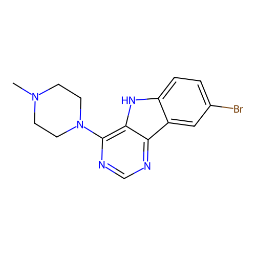 8-bromo-4-(4-methylpiperazin-1-yl)-5H-pyrimido[5,4-b]indole structure