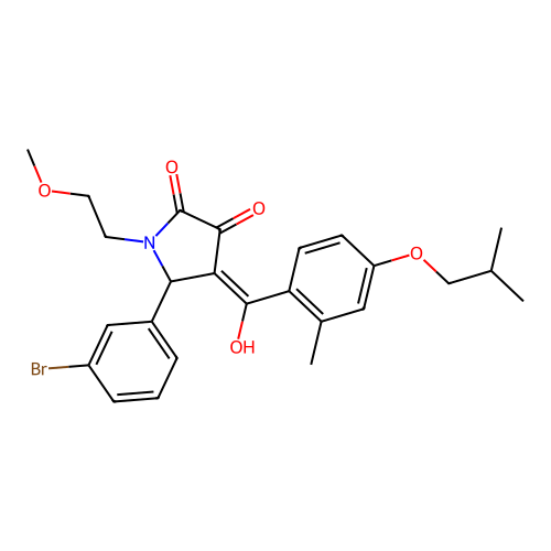 (4E)-5-(3-bromophenyl)-4-[hydroxy-[2-methyl-4-(2-methylpropoxy)phenyl]methylidene]-1-(2-methoxyethyl)pyrrolidine-2,3-dione structure