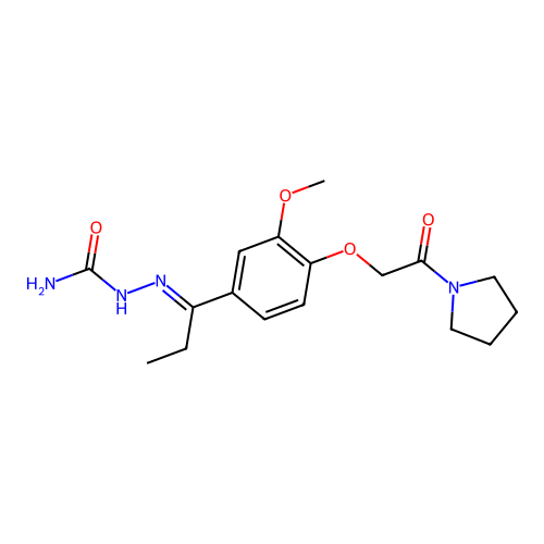 [(E)-1-[3-methoxy-4-(2-oxo-2-pyrrolidin-1-ylethoxy)phenyl]propylideneamino]urea structure
