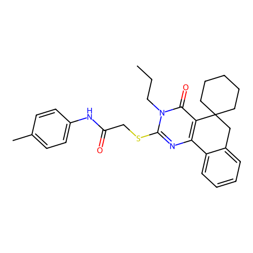 2-((4-oxo-3-propyl-4,6-dihydro-3H-spiro[benzo[h]quinazoline-5,1'-cyclohexan]-2-yl)thio)-N-(p-tolyl)acetamide structure