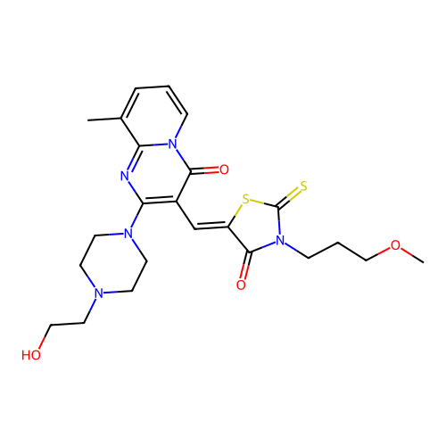 (Z)-5-((2-(4-(2-hydroxyethyl)piperazin-1-yl)-9-methyl-4-oxo-4H-pyrido[1,2-a]pyrimidin-3-yl)methylene)-3-(3-methoxypropyl)-2-thioxothiazolidin-4-one structure