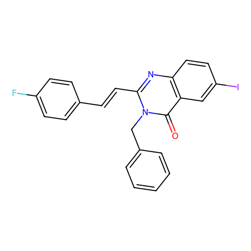 3-benzyl-2-[(E)-2-(4-fluorophenyl)ethenyl]-6-iodoquinazolin-4(3H)-one structure