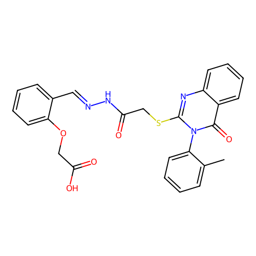 (2-{(E)-[2-({[3-(2-methylphenyl)-4-oxo-3,4-dihydroquinazolin-2-yl]sulfanyl}acetyl)hydrazinylidene]methyl}phenoxy)acetic acid structure