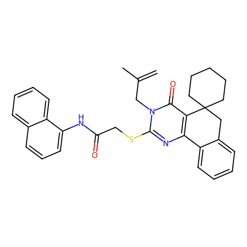 2-((3-(2-methylallyl)-4-oxo-4,6-dihydro-3H-spiro[benzo[h]quinazoline-5,1'-cyclohexan]-2-yl)thio)-N-(naphthalen-1-yl)acetamide structure