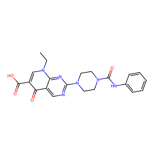 8-ethyl-5-oxo-2-[4-(phenylcarbamoyl)piperazin-1-yl]-5,8-dihydropyrido[2,3-d]pyrimidine-6-carboxylic acid structure