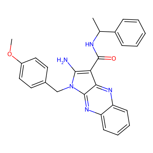 2-amino-1-(4-methoxybenzyl)-N-(1-phenylethyl)-1H-pyrrolo[2,3-b]quinoxaline-3-carboxamide structure