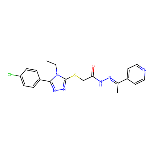 2-{[5-(4-chlorophenyl)-4-ethyl-4H-1,2,4-triazol-3-yl]sulfanyl}-N'-[(1E)-1-(pyridin-4-yl)ethylidene]acetohydrazide structure