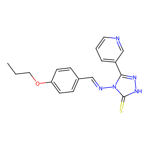 (E)-4-((4-propoxybenzylidene)amino)-5-(pyridin-3-yl)-4H-1,2,4-triazole-3-thiol structure